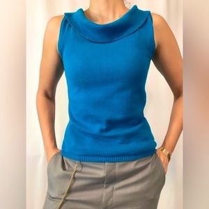 Cobalt blue, knit shirt. Boat neck. Minimalist fashion. Winter jewel tones.
